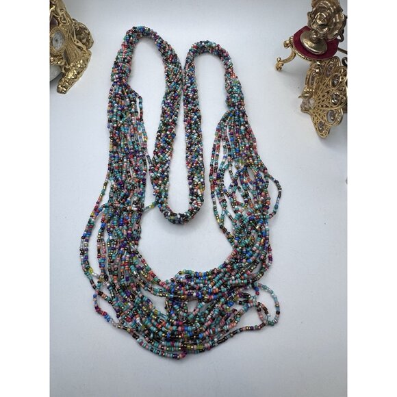 BEAUTIFUL MULTI STRAND ETHNIC RAINBOW BEADED LONG NECKLACE 40” - Picture 5 of 7